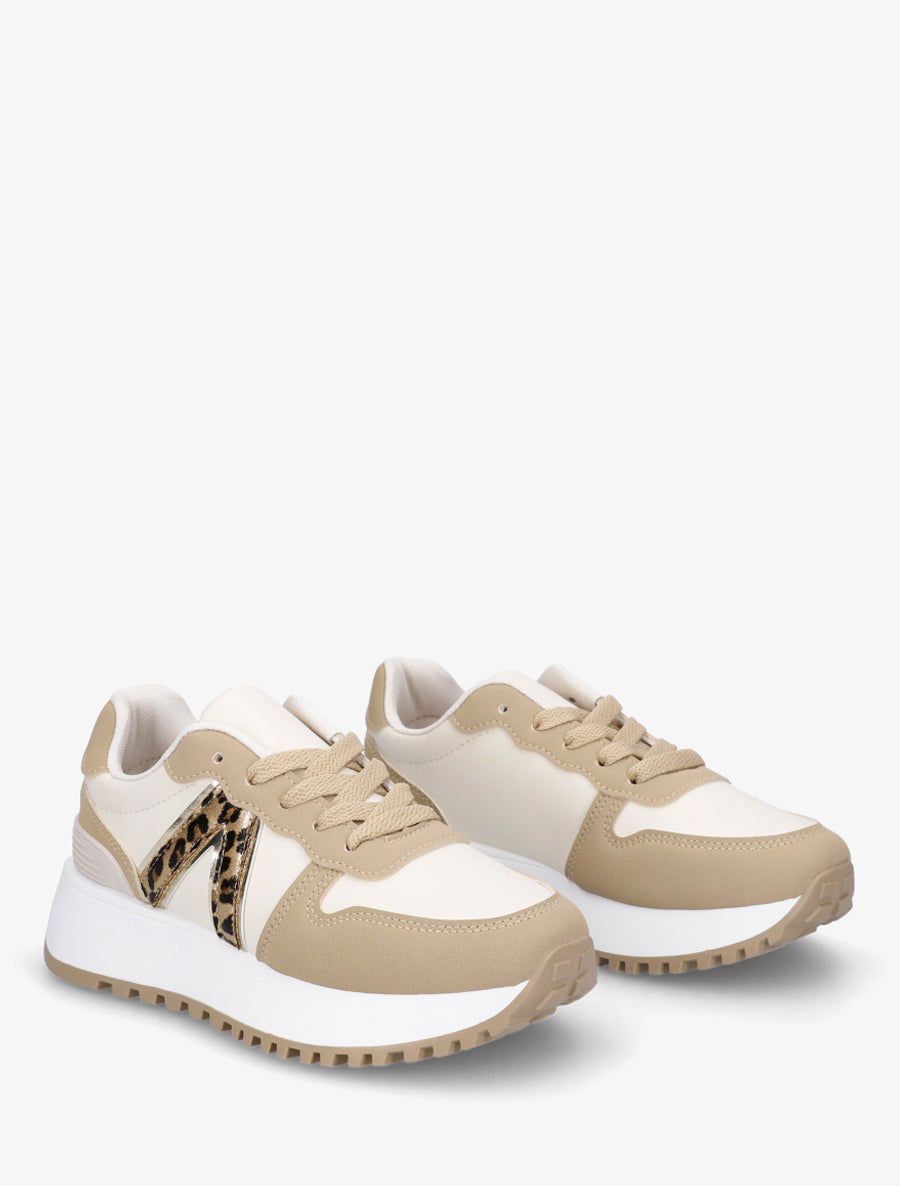 Baskets à empiècement imprimé léopard - Beige - 4