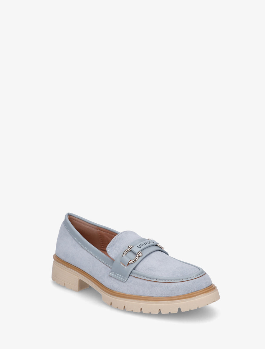 Mocassins en suédine à boucle décorative - Bleu ciel - 2