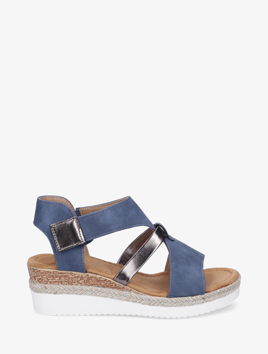 Sandales à scratch et talon compensé - Bleu foncé - 1