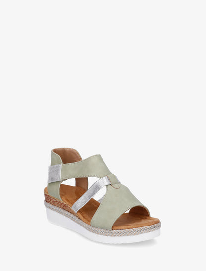 Sandales à scratch et talon compensé - Vert amande - 2