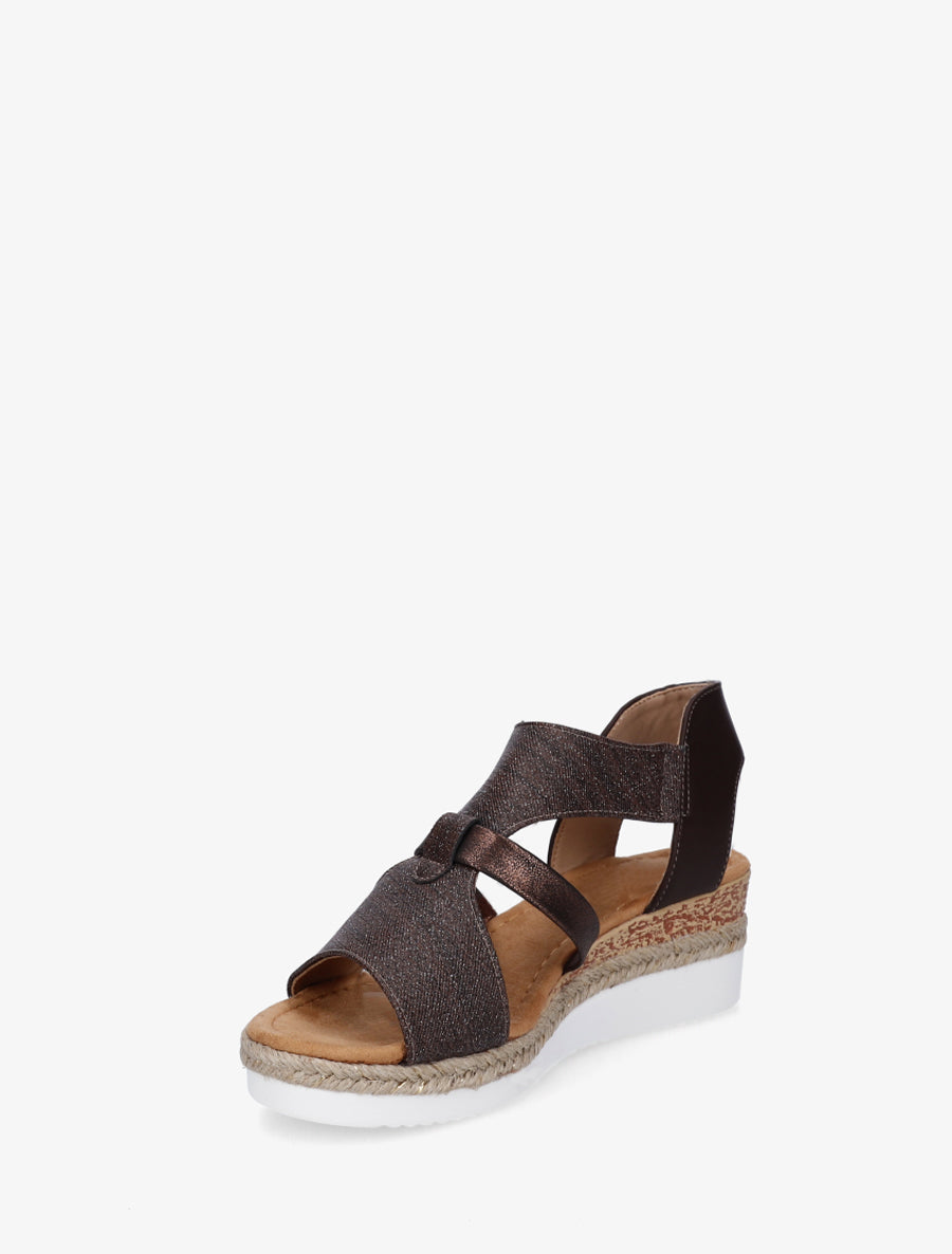 Sandales compensées à bride texturée - Marron - 3