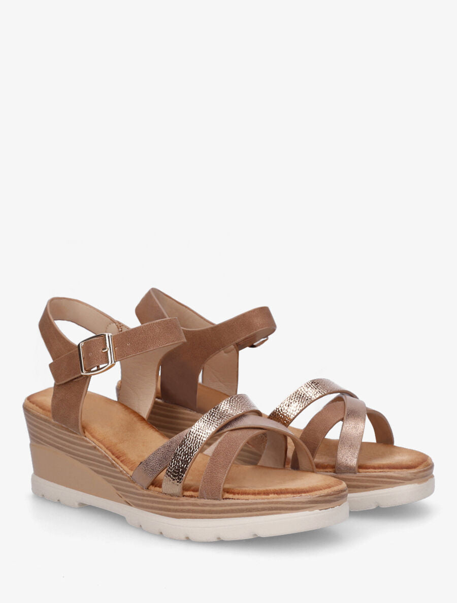 Sandales compensées brides croisées - Taupe - 4