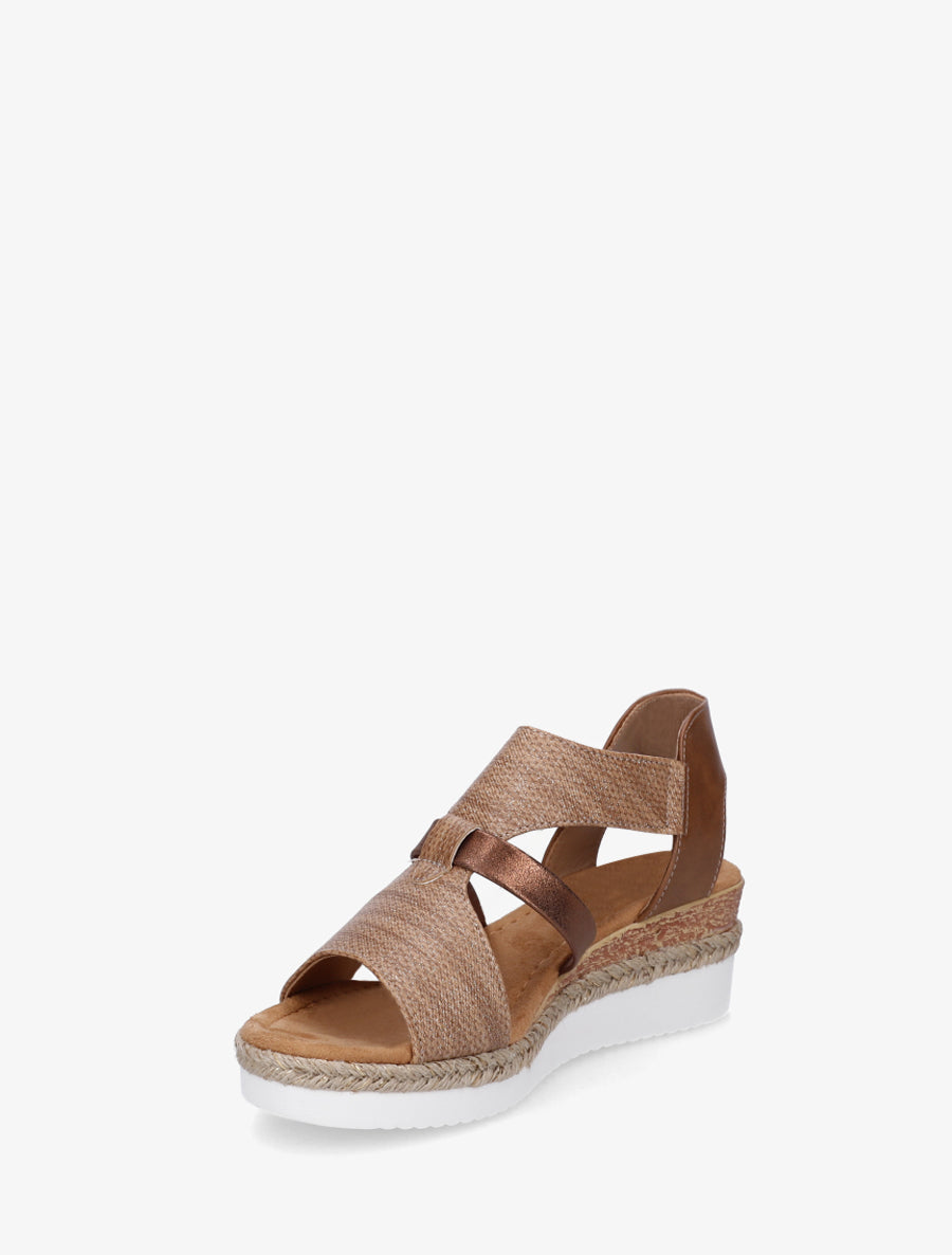Sandales compensées à bride texturée - Camel - 3