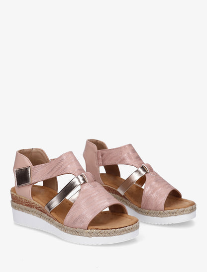 Sandales compensées à bride texturée - Rose - 4