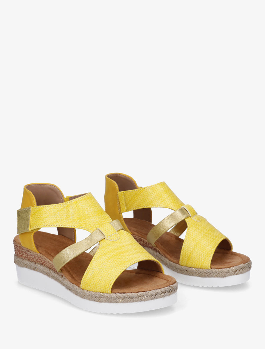 Sandales compensées à bride texturée - Jaune - 4
