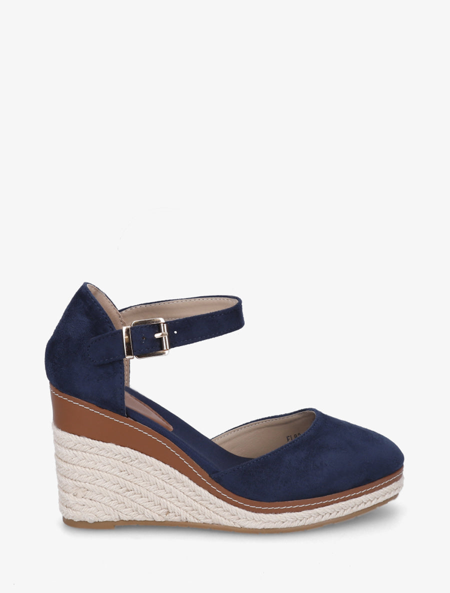 Espadrilles compensées en suédine - Marine - 1
