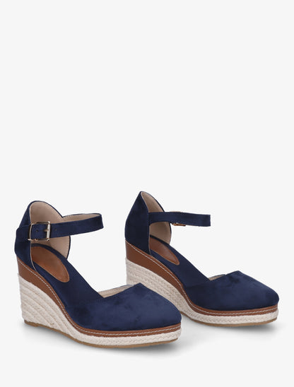 Espadrilles compensées en suédine - Marine - 4