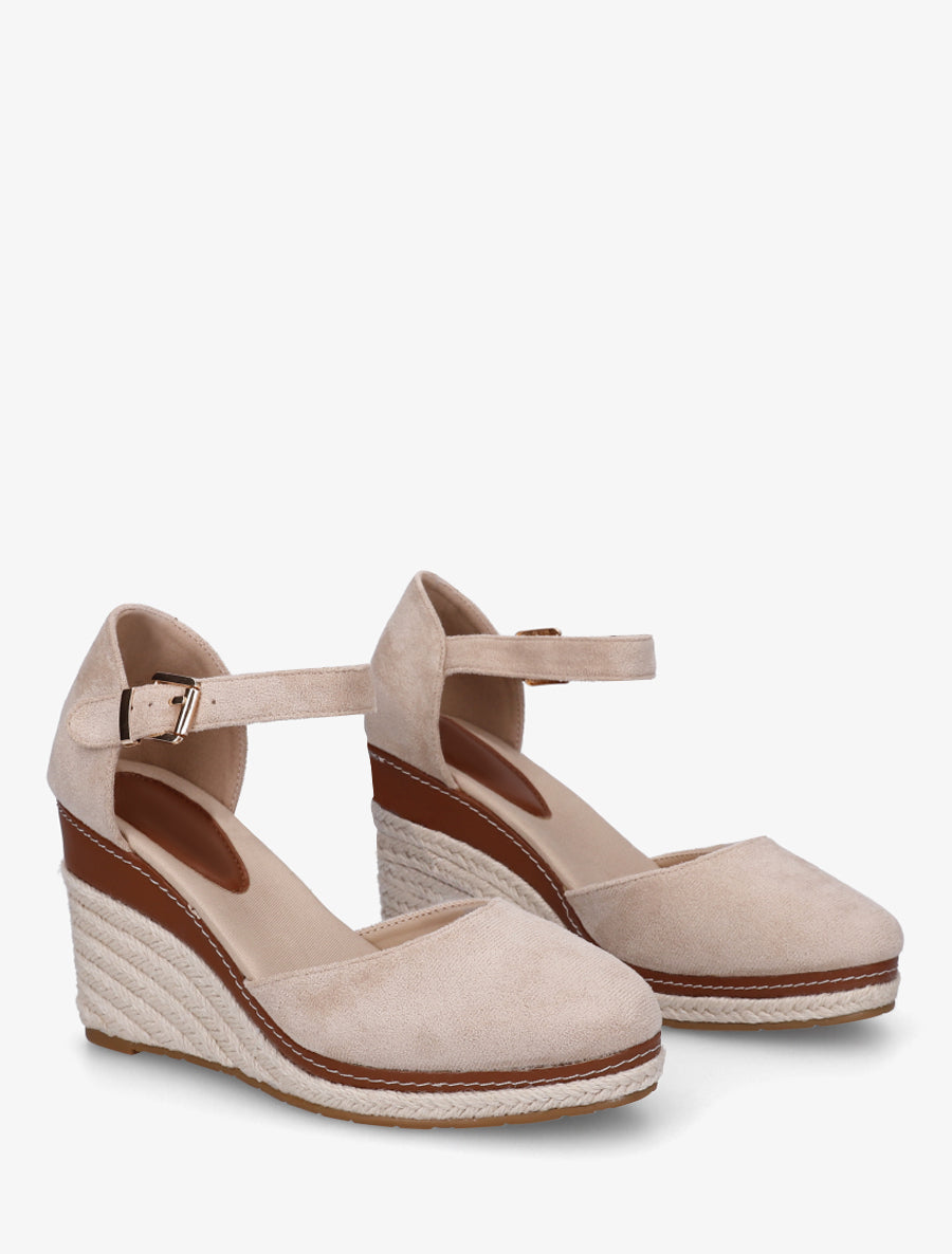 Espadrilles compensées en suédine - Beige - 4
