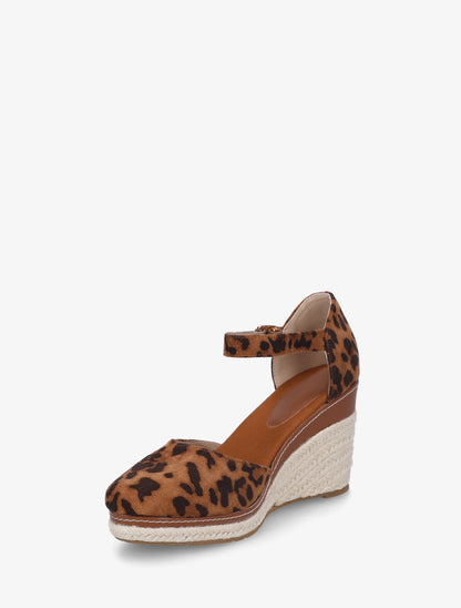Espadrilles compensées en suédine imprimé léopard - Camel - 3