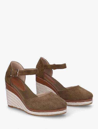 Espadrilles compensées en suédine - Kaki - 4