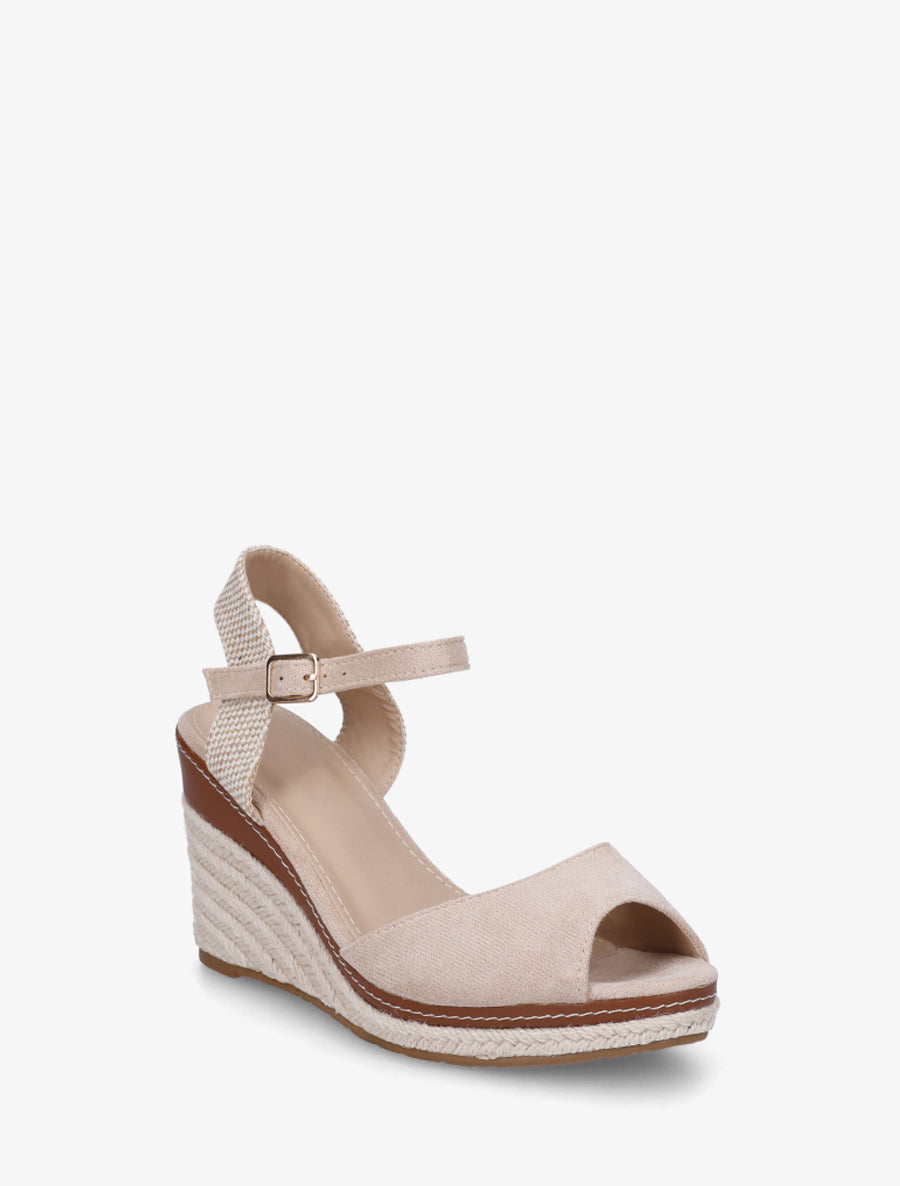 Sandales compensées à contrefort imprimé damier - Beige - 2