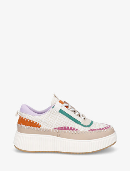 Sneakers à tissu et plaforme strié - Beige - 5