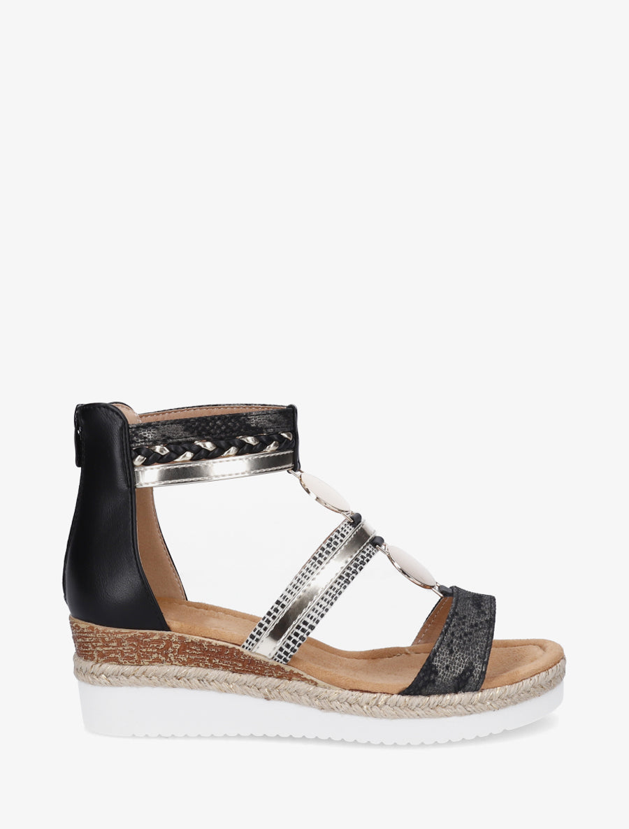 Sandales compensées à brides dépareillées - Noir - 1