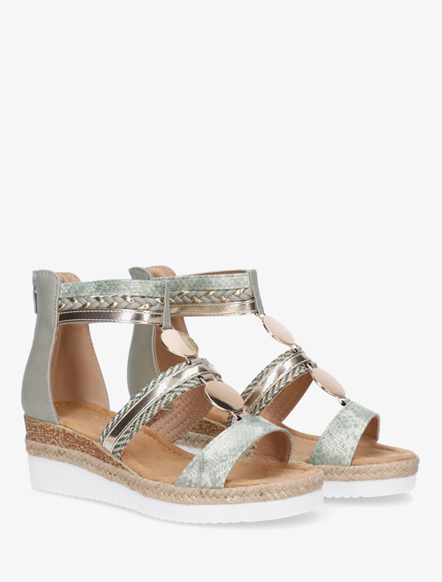 Sandales compensées à brides dépareillées - Vert - 4