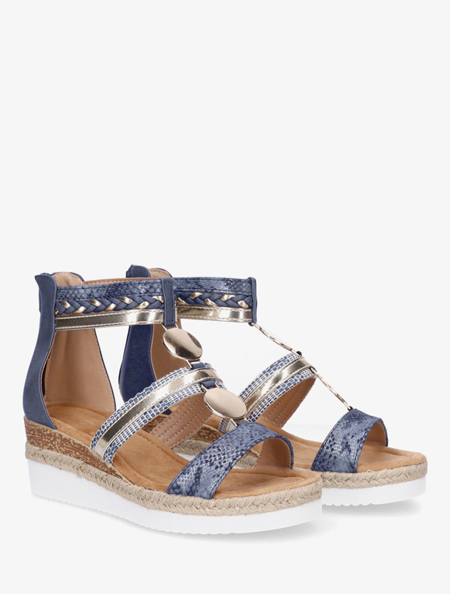 Sandales compensées à brides dépareillées - Bleu - 4