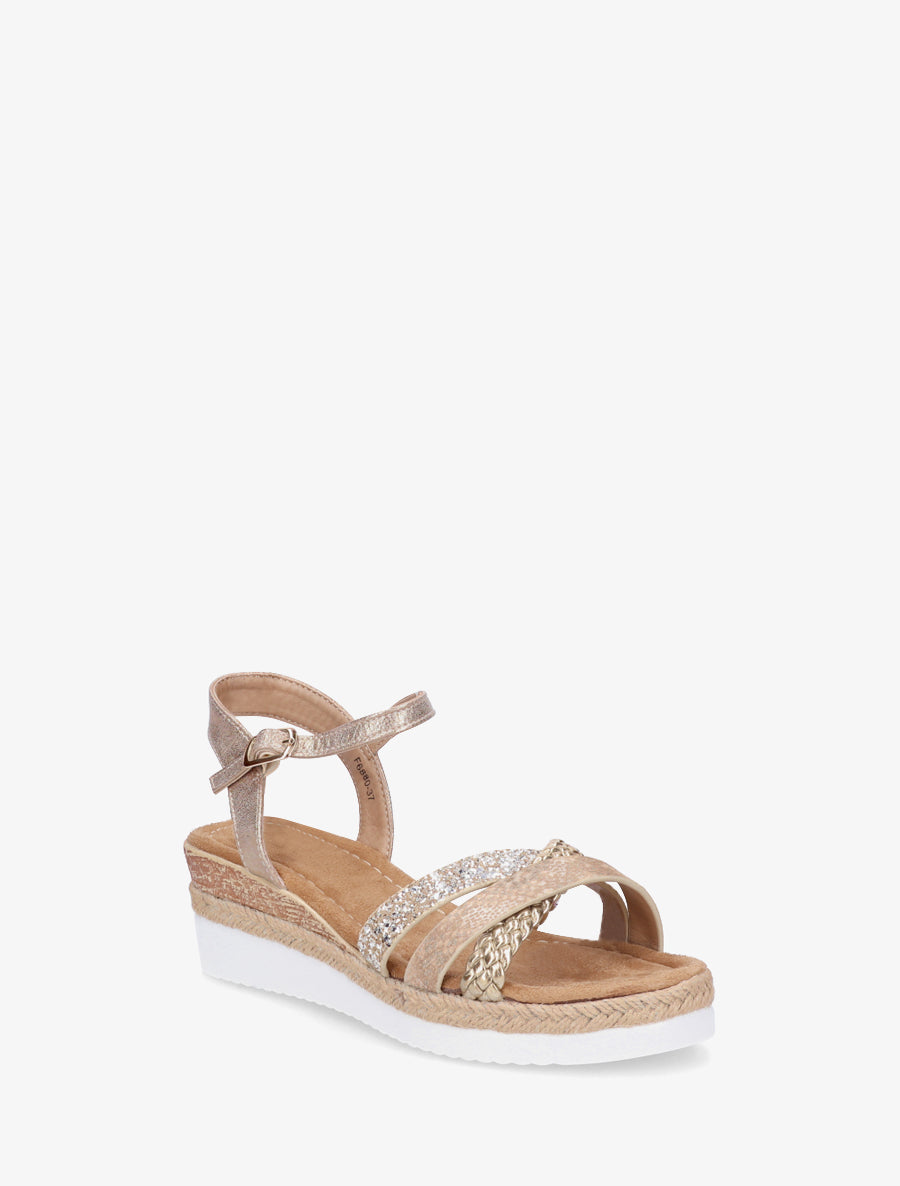 Sandales compensées à brides fantaisies pailletées - Or - 2