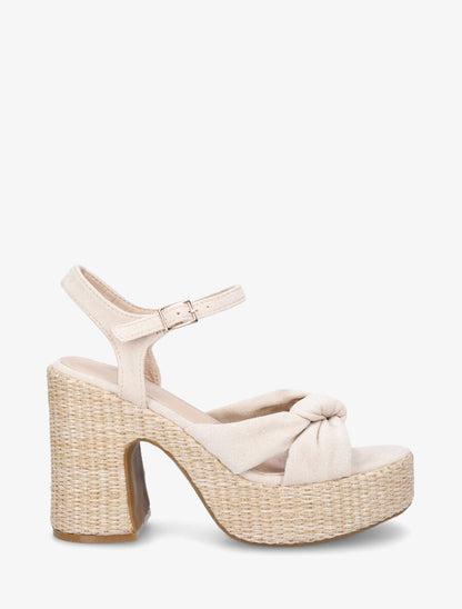 Sandales à plateforme brides croisées en suédine - Beige - 5