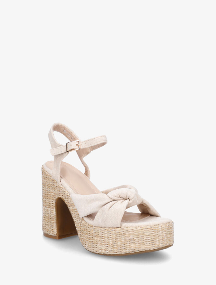 Sandales à plateforme brides croisées en suédine - Beige - 2