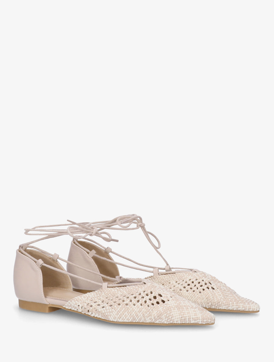 Ballerines en simili à nouer - Beige - 4