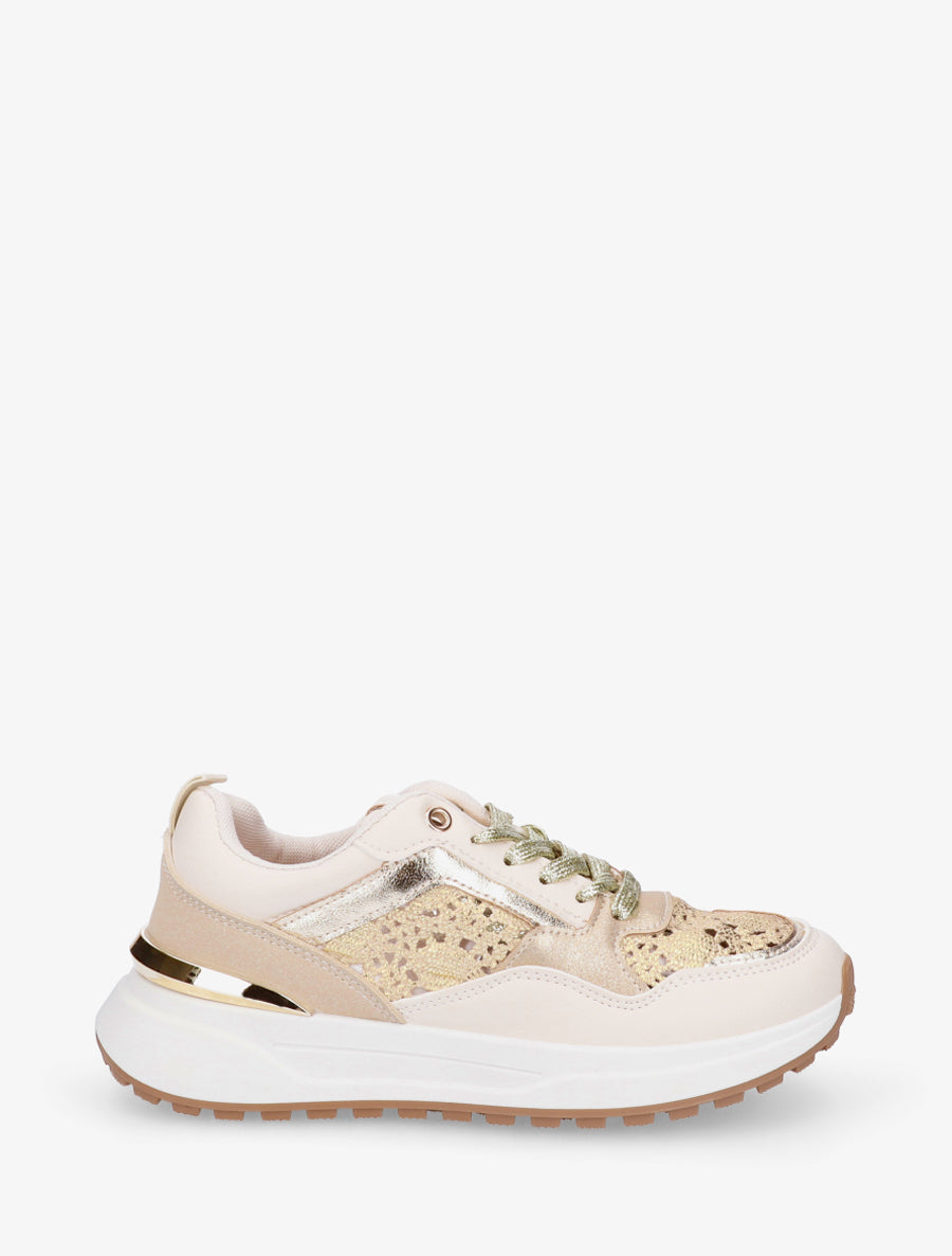 Sneakers en simili et en crochet - Or - 1