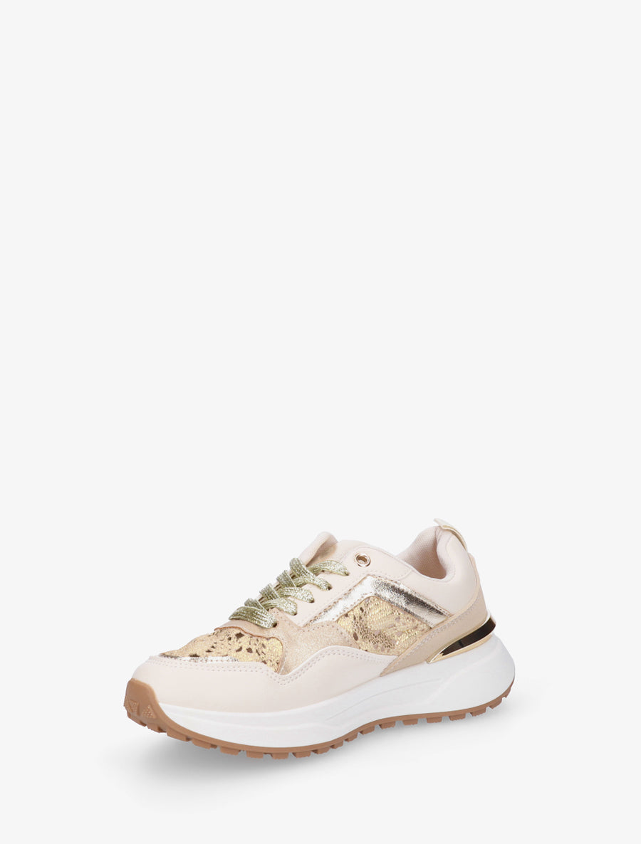 Sneakers en simili et en crochet - Or - 3