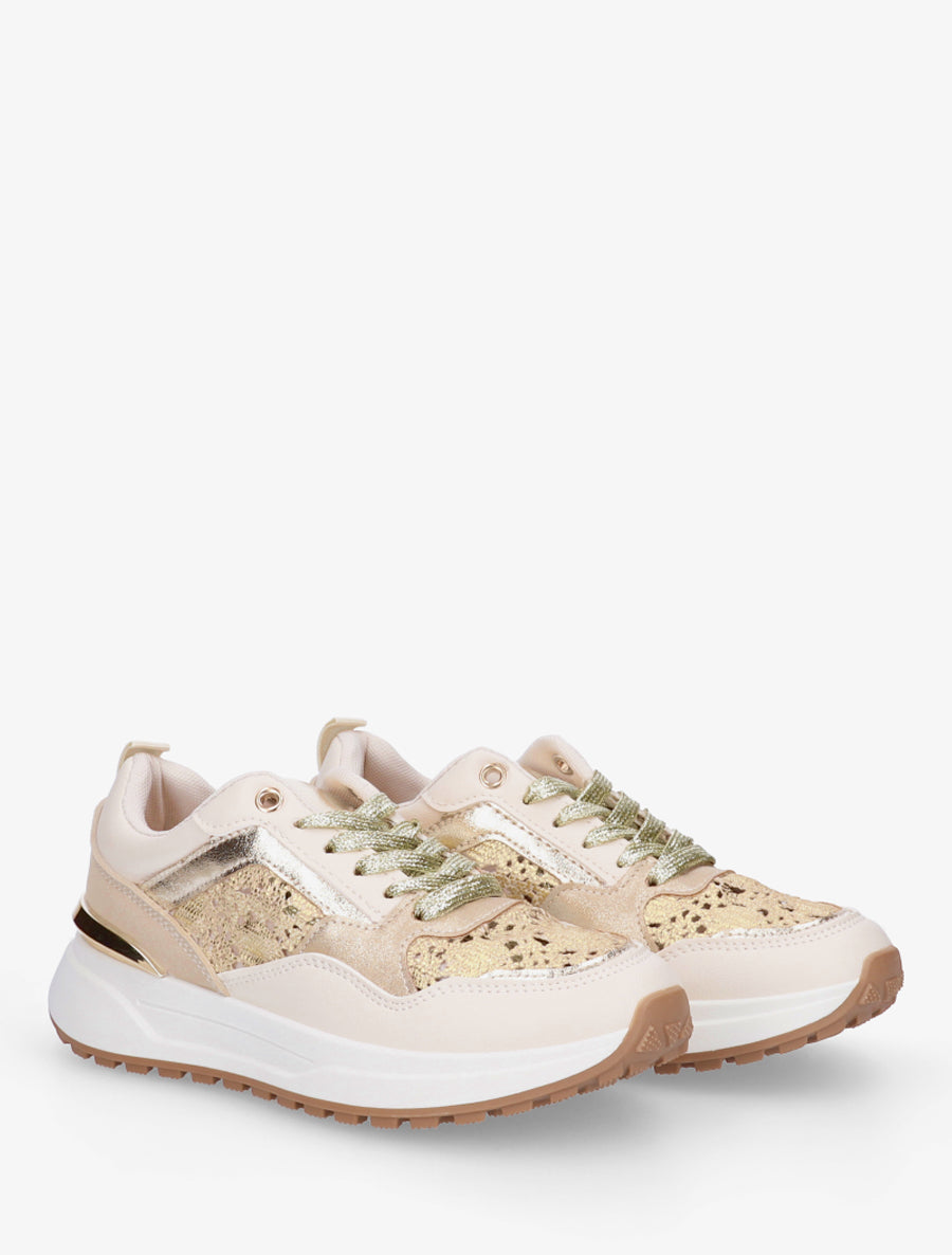 Sneakers en simili et en crochet - Or - 4