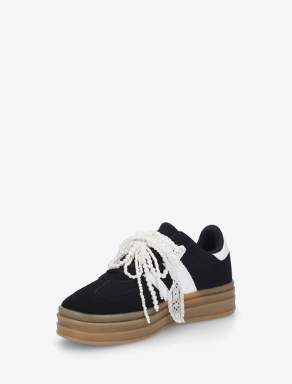 Sneakers effet nubuck à lacets stylisés - Noir - 3