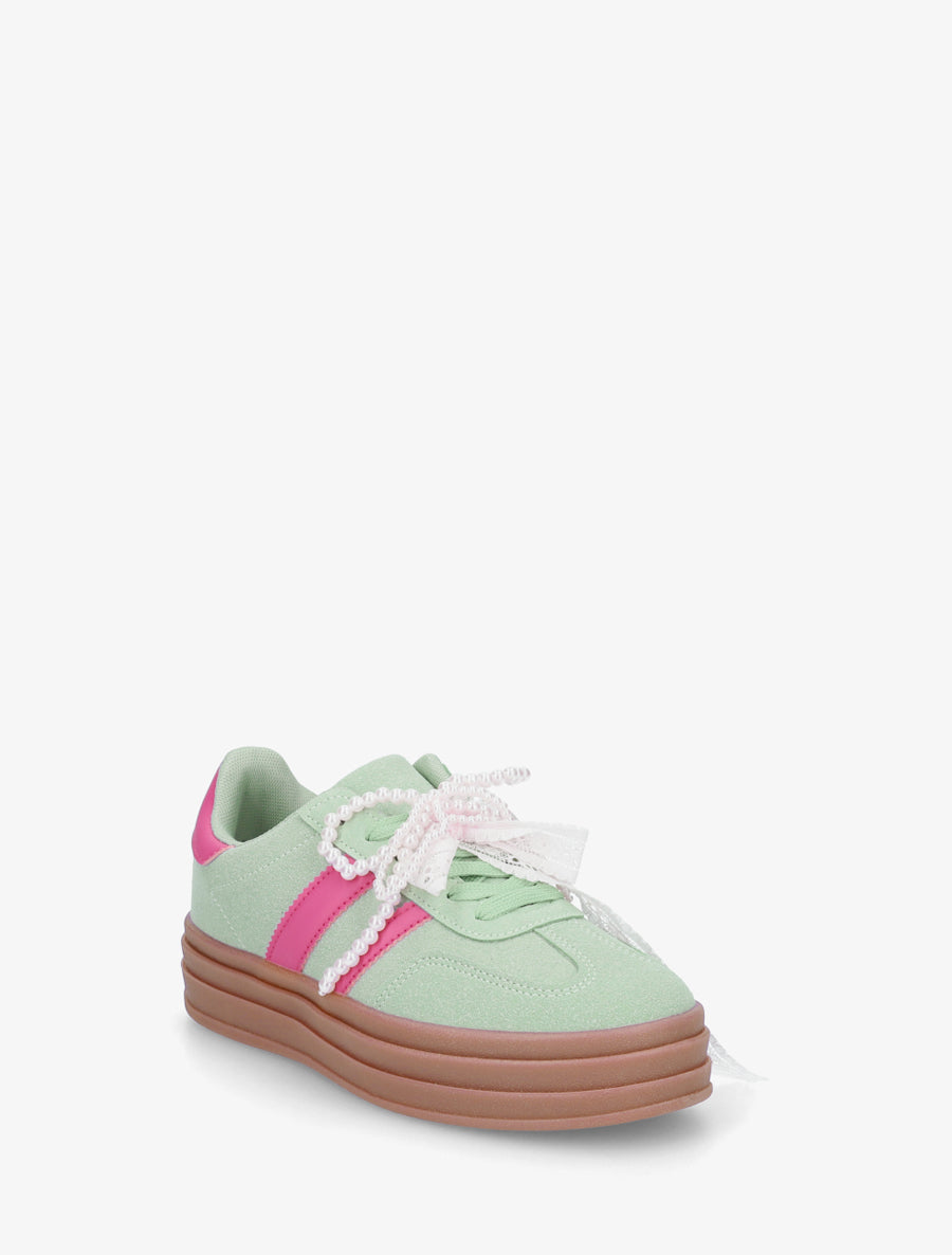 Sneakers effet nubuck à lacets stylisés - Vert d&