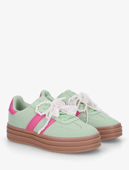 Sneakers effet nubuck à lacets stylisés - Vert d&