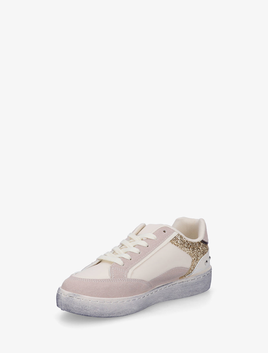 Sneakers à bande pailletée et contrefort clouté - Beige - 3
