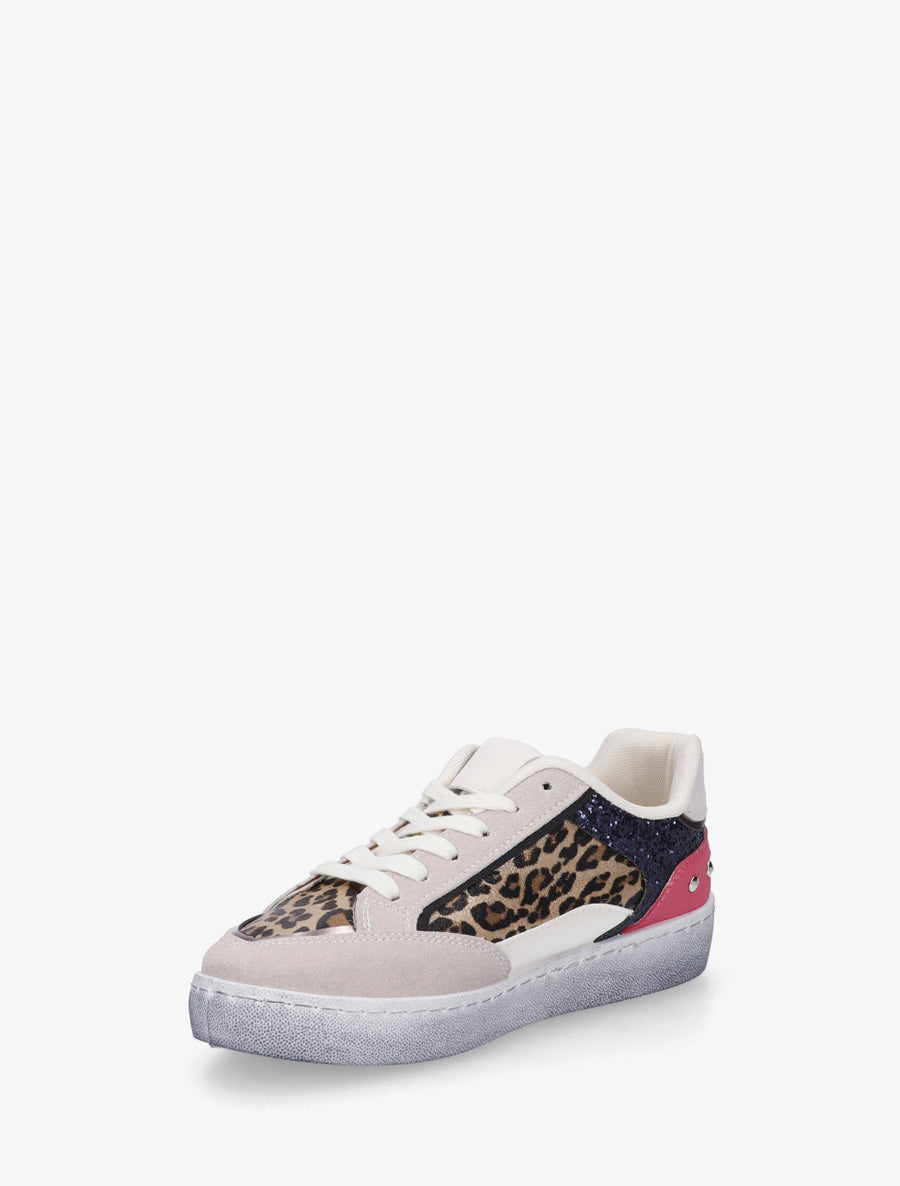 Sneakers à bande pailletée et contrefort clouté - Marine - 3