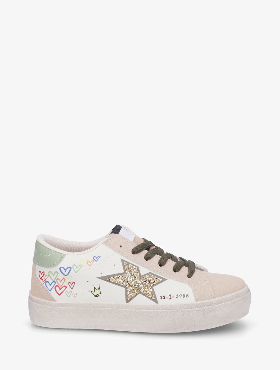 Sneakers floqués à semelle effet vintage - Vert - 1