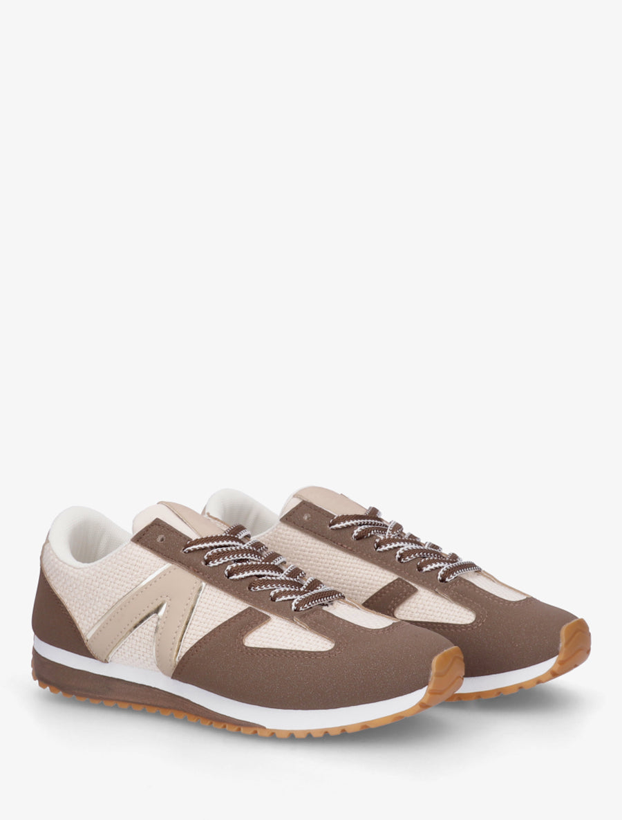 Baskets en toile tissée et simili - Marron - 4