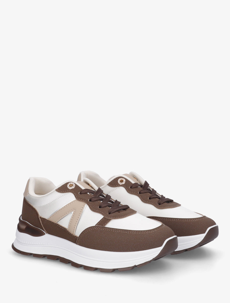 Baskets en simili et bandes contrastantes - Marron - 4