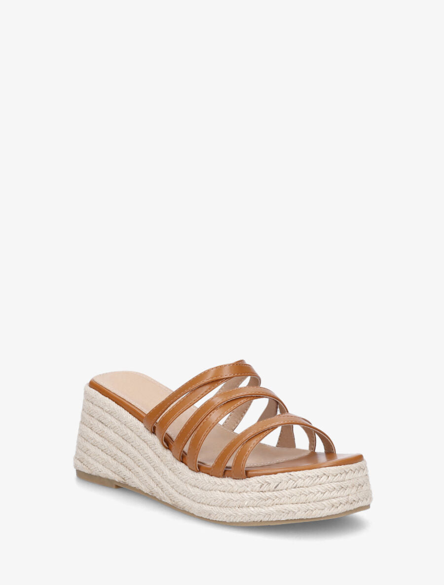Mules compensées multibrides en simili - Camel - 2