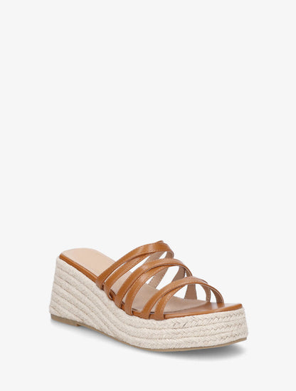 Mules compensées multibrides en simili - Camel - 2
