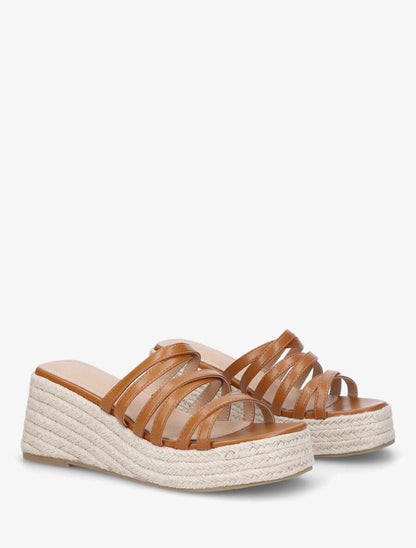 Mules compensées multibrides en simili - Camel - 4