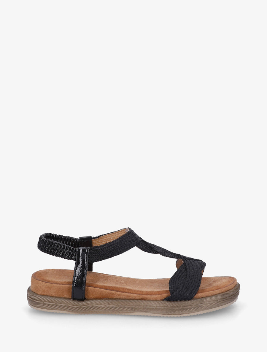 Sandales plates à cheville élastiquée - Noir - 1