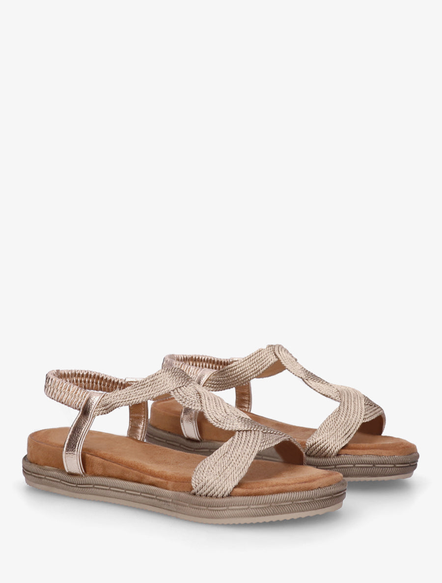 Sandales plates à cheville élastiquée - Doré rose - 4