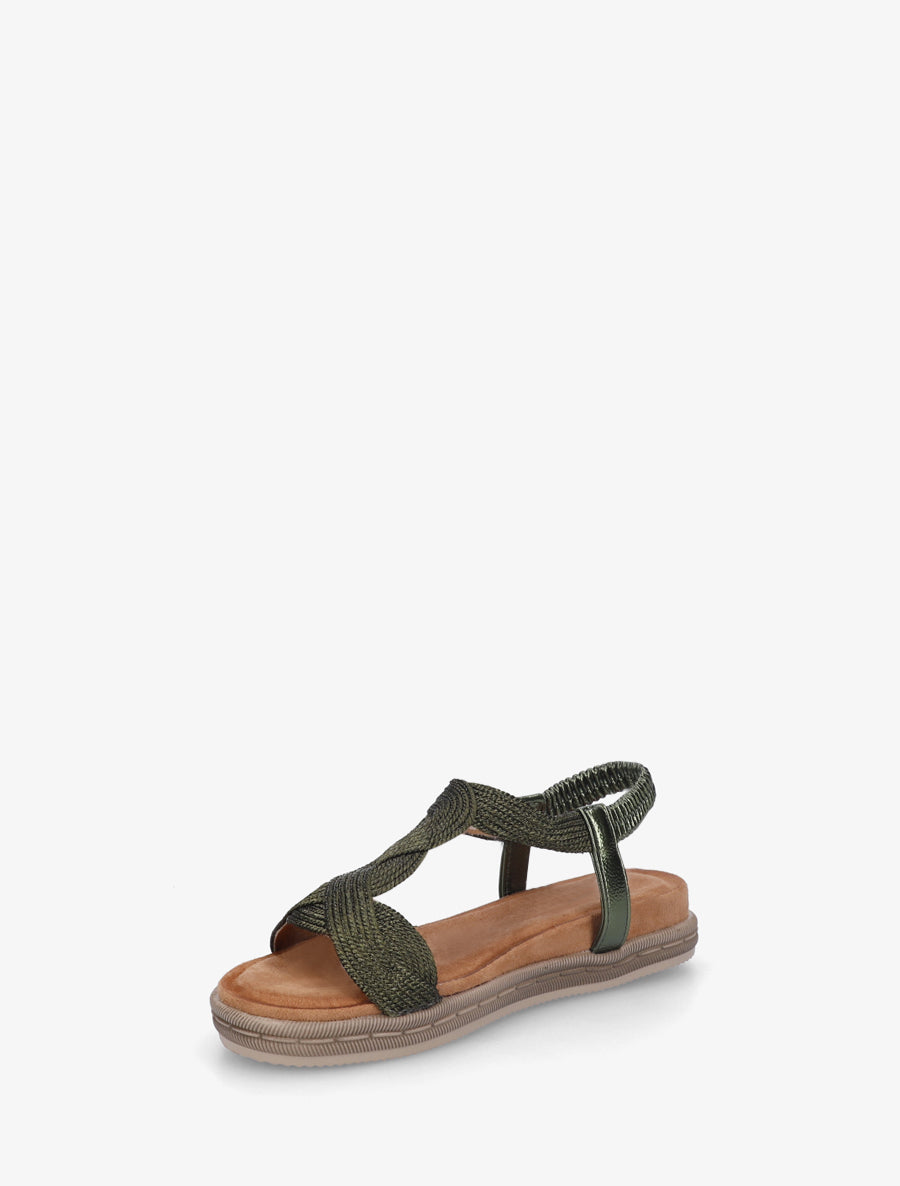 Sandales plates à cheville élastiquée - Kaki - 3
