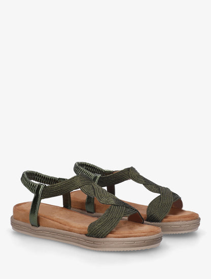 Sandales plates à cheville élastiquée - Kaki - 4