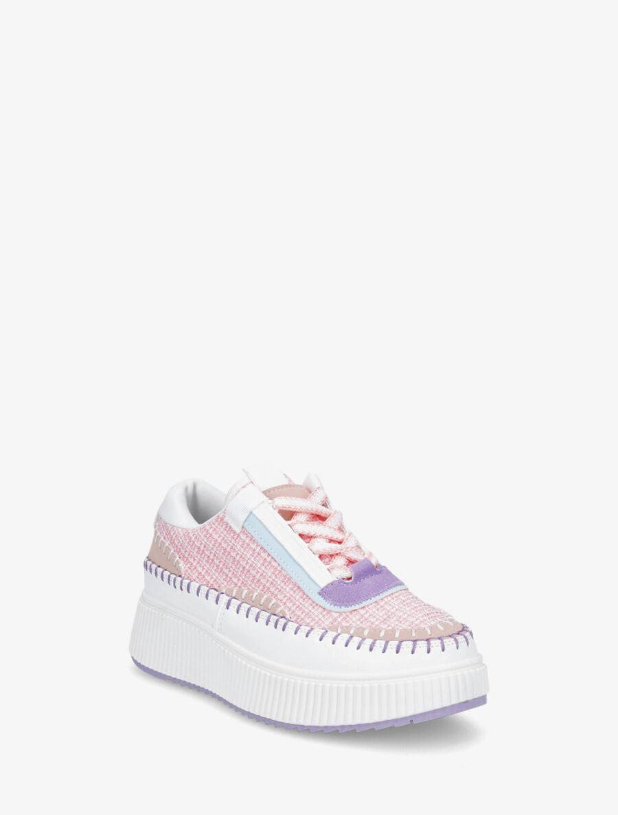 Sneakers à tissu et plaforme strié - Rose - 2