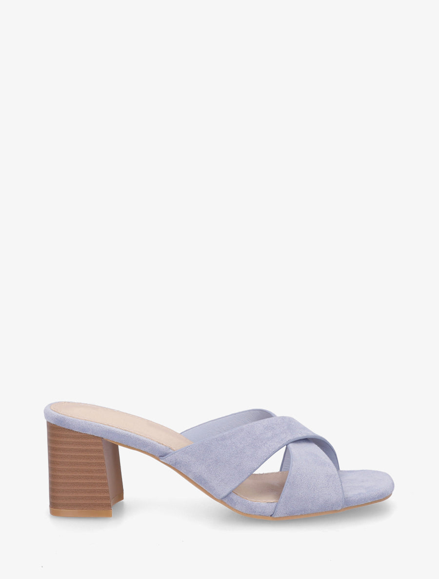 Mules croisées en suédine - Bleu gris - 1