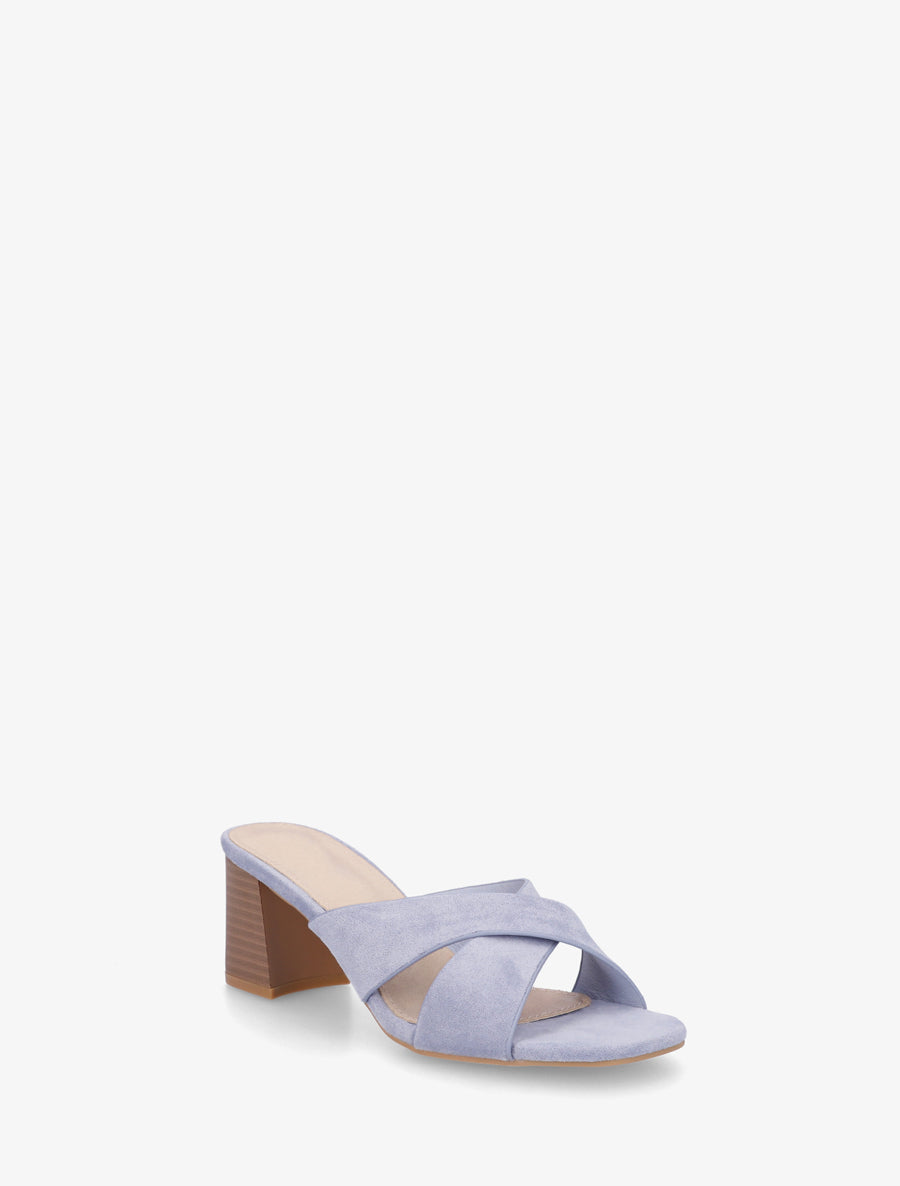 Mules croisées en suédine - Bleu gris - 2