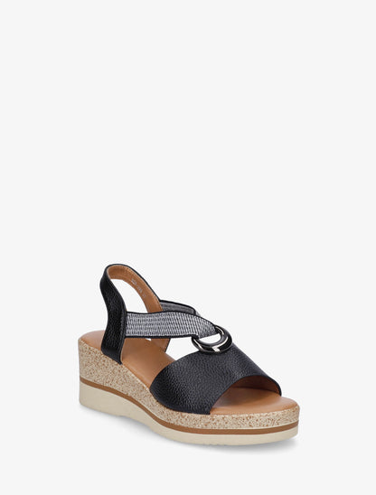 Sandales compensées en simili à enfiler - Noir - 2