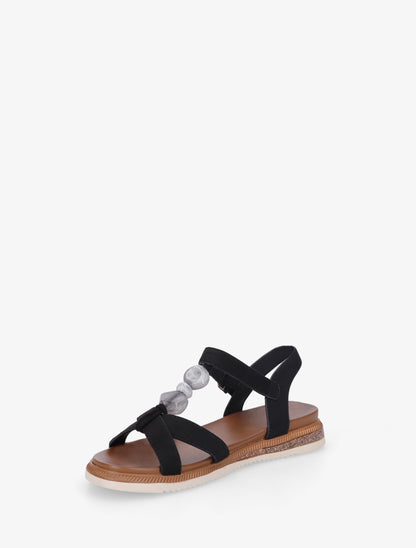 Nu-pieds en suédine à empiècement bijoux pierres - Noir - 3