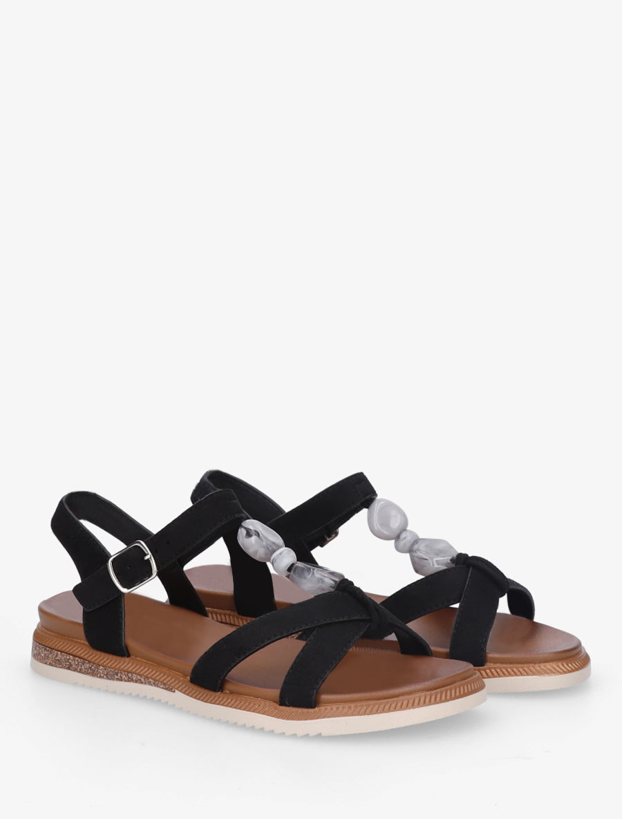 Nu-pieds en suédine à empiècement bijoux pierres - Noir - 4