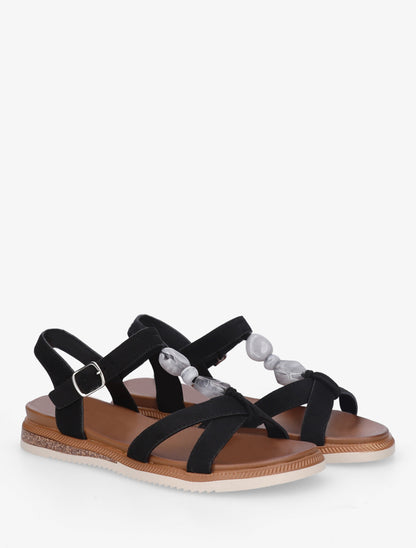 Nu-pieds en suédine à empiècement bijoux pierres - Noir - 4