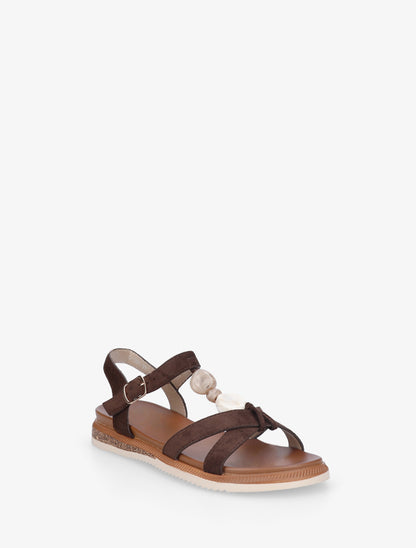 Nu-pieds en suédine à empiècement bijoux pierres - Marron - 2