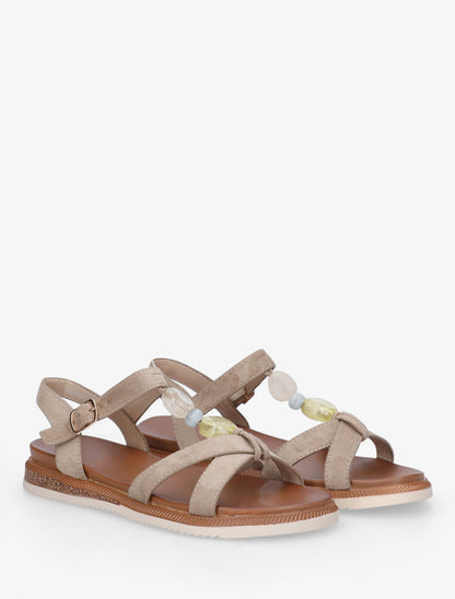 Nu-pieds en suédine à empiècement bijoux pierres - Taupe - 4